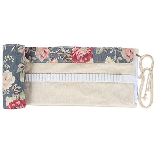 Damero Wrap Leinwand Stifterolle für 72 Buntstifte und Bleistifte Stifteetui Roll-up Mäppchen für Künstler, Verpackung Mehrzwecktasche für Reisen / Schule / Büro / Kunst, Peony (keine Schreibzeuge im Lieferumfang) - 2