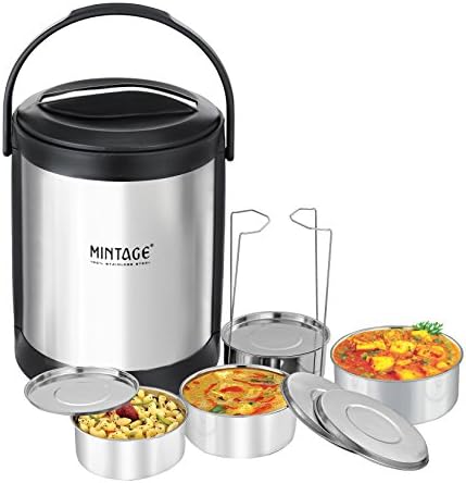 Mintage Stainless Steel 4 Tier Lunch Box Food Container Round Traveling Tiffin