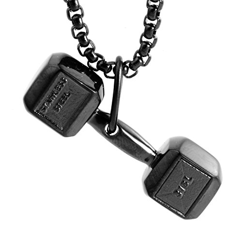 LAMUCH Collar colgante negro Aptitud Gimnasio con mancuernas de peso del acero inoxidable unisexo para mujer para hombre