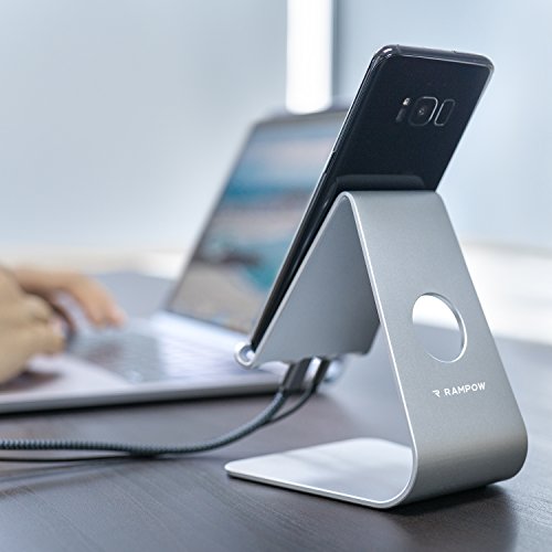 RampowÂ® Supporto Telefono Scrivania alluminio - GARANZIA A VITA - Supporto Scrivania Cellulare - Dock Stand per iPhone, Samsung, Huawei, Nexus, Xiaomi, OnePlus, Meizu, Nokia, Kindle, altri Smartphones e Tablets - Supporto Smartphone / Supporto Tablet - Argento