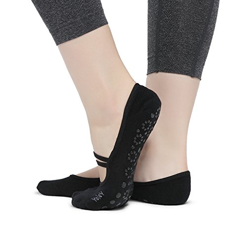 Yolev Yoga Pilates Socken mit Gummibänder und ABS Gummipunkte,anti-rutsch für Damen( Größe:EU35-40) - 3