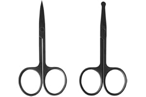 MORI KAMEI 2pcs Stainless Steel Shaving Scissors Set with Pointed Scissors & Round Pointed Nose Hair Makeup Tools are Suitable for Men and Women to use at Home or in Salons and are Easy to Carry (Black)