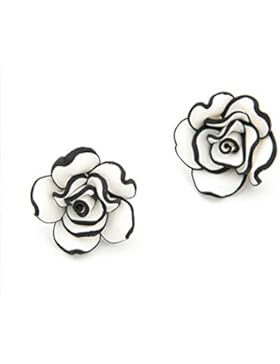 Rosenohrstecker Rosenohrringe weiß mit schwarzer Zierumrandung von DesiDo®