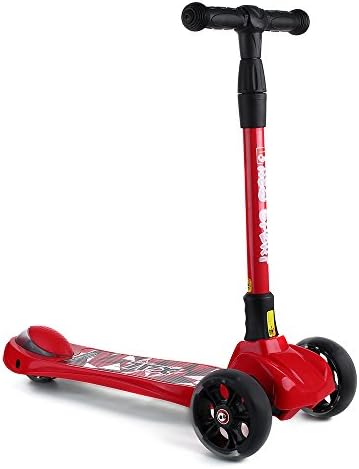 NEW OLYM Kick Scooter with Protective Gear Set, Deluxe T-Bar 3 Wheel Kids Scooter Light-Up LED Wheels Mini Tilt Kickboard for Kids Perfect Unique Present Xmas Christmas Gift Red