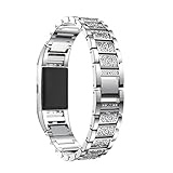 Für Fitbit Charge 2 Armband, Luxus Kristall Rostfreier Stahl Metall Armband Für Fitbit Charge 2 20mm/22mm/24mm (Silber)