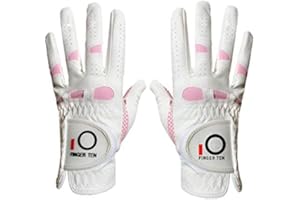 FINGER TEN Golf Gloves Ladies for Left and Right Hand with Non Slip Palm All Weather Soft,Women Golf Glove Rain Grip Weathersof Pro Color White Pink