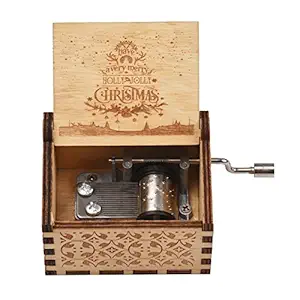 Decdeal Vintage Wooden Music Box Hand Crank Music Case Christmas Festival Presents Carved Engraving Children Toy for Kids Adult