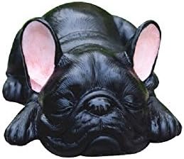 YOUOR Cute Sleeping French Bulldog Figurine Puppy Dog Sculpture Animal Crafts Desk Decoration For Home Car (Black)
