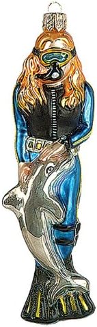 Xgp2-1023 Scuba Diver Girl Polish Mouth Blown Glass Christmas Tree Ornament