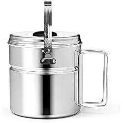 Chihee Acier Inoxydable 1.2L Camping Pique-Nique Pique-Nique feu de Camp Pot Pliant Pliant Poignée pour l'extérieur Vaisselle pour l'extérieur Casserole avec Couvercle pour Pique-Nique de randonnée
