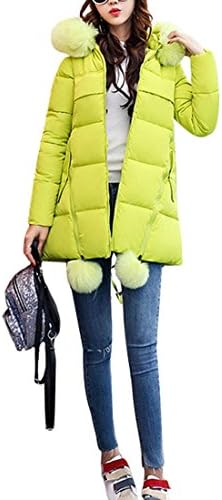 ZFANG Down Jacket Women'S Cotton Coat Long Section Solid Color Hooded Super Light Jacket Zipper Pocket Thickening XL Winter Snow Day Warm Jacket , fluorescent green , s