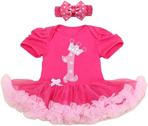 100% Cotton Baby Girl 1st Birthday Party Dress Tutu Rose Pink (L, 1st Birthday)