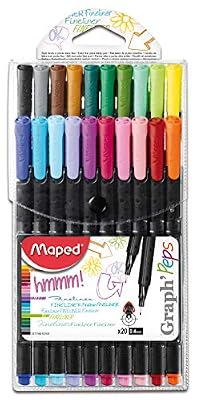 MAPED 49297 Feutre Coloriage Graph'p Eps Écriture Fine Point 0.4mm Diamètre Triangulaire pochettes Lot de 20 Assorties
