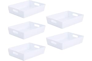 Wham Bam 5.01 Ice White Plastic Studio Storage Baskets Office Home & Kitchen Tidy Organiser 35 x 26 x 8.5cm (5 Baskets)