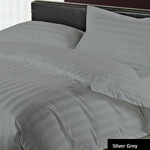Quilt Cover Set 400 Thread Count 5 Piece Duvet Cover Set Striped Pattern 100% Egyptian Cotton All Sizes &amp; Colors (UK Super King , Silver Grey)