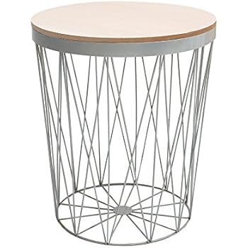 Moderner Couchtisch Beistelltisch STORAGE II grau mit Holzdeckel Korb