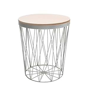 Moderner Couchtisch Beistelltisch STORAGE II grau mit Holzdeckel Korb