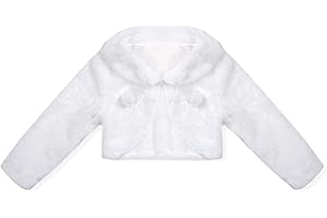 inlzdz Enfant Fille Boléro en Faux Fourrure Fille Bébé Cardigan Boléro à Manche Longue Gilet de Demoiselle d'honneur Baptême Veste Étole de Soirée Mariage Cérémonie 12 Mois-8 Ans