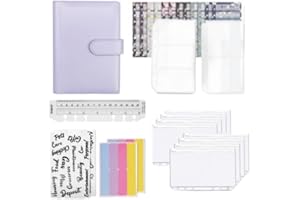 SANVPWSAN A6 Budget Binder Set, PU Leather Ring Binder with Transparent Zipper Budget Cash Envelope for Diary and Travel, Wallet Budget and Money Saving Envelope (Purple)