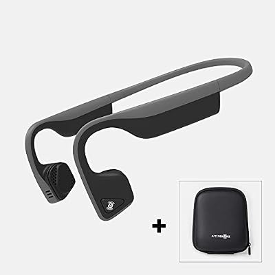 AfterShokz Trekz Titanium Ecouteurs sans Fil à Conduction osseuse (Oreilles Libres) avec étui de Transport, Gris