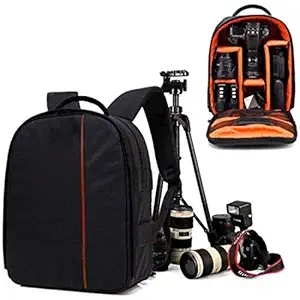 WORLD LOOK Shoulder Backpack to Carry DSLR SLR Lens Camera Bag (Orange, Black)