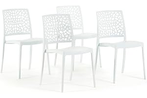 SIEDITI FUORI E DENTRO Stapelbare Stühle aus Polypropylen mit Glasfaser, wetterfeste Gartenstühle für außen oder innen, robust und pflegeleicht, modernes Design - Alina (4 Stühle, Weiß)