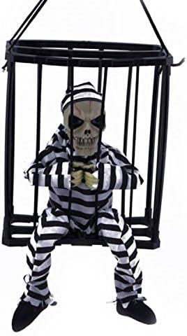 Gold butterfly@ Hanging Skeleton Caged Jail Prisoner Halloween Decoration Light Up Skull Motion