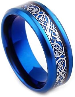 YUUHII ATR Men's 8mm Blue Carbon Fiber White Celtic Knot Dragon Tungsten Carbide Ring Wedding Band