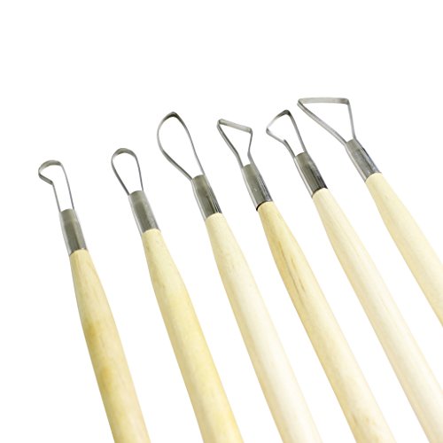 6 teiliges Set Modellierschlingen aus Holz & Metall für Ton, Lehm und Kunsthandwerk von Curtzy TM - 2