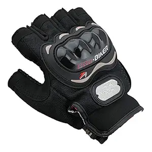 AutokraftZ Motorcycle Gloves Half Finger Outdoor Sports Racing Gloves Motorbike Cycling Gloves for Men & Women (Black, Medium)