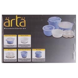 Morphy Richards Arta Microwave Starter Kit Set, 5-Pieces, White and Blue