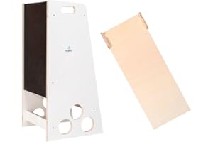 MAMI SRL Learning Tower in Legno con Scivolo Torretta Montessoriana per Bambini Sgabello Pedana Bimbo Apprendimento con 3 Livelli di Altezza (Bianco, Scivolo + Lavagna)