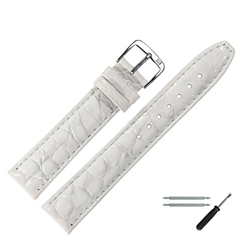 Uhrenarmband 18 mm Leder weiss - inkl. Federstege & Werkzeug - Rindleder mit Krokoprägung - Ersatzband für Armbanduhren - Marburger Uhrenarmbänder seit 1945 - weiss / silber Uhrenarmband 18 mm Leder weiss - inkl. Federstege & Werkzeug - Rindleder mit Krokoprägung - Ersatzband für Armbanduhren - Marburger Uhrenarmbänder seit 1945 - weiss / silber