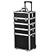 Professional Extra Large Space Aluminium Cosmetics & Make Up Case/Box Nail Art Case Hairdressing Case Beauty Case Toiletry Storage Nail Hairdressing Vanity Box Valentines Day Gift (4 in 1 trolley, Black)