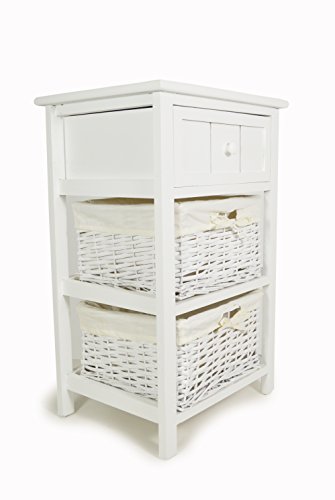 Mesita de noche alta con almacenamiento de mimbre estilo Shabby Chic