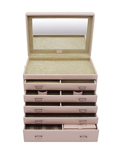 CORDAYS - Portagioie Deluxe per Signora con 5 Cassetti ed Astuccio da Viaggio- Scatola Grande per Organizzare Giogielli Fatta a Mano,- Colore Rosa, CDL-10057