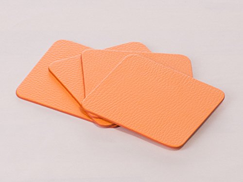 Untersetzer, recyceltem Leder Set 4, Rot, Braun, Burgund, weiß, orange, 10 * 10 cm, ORANGE - 2