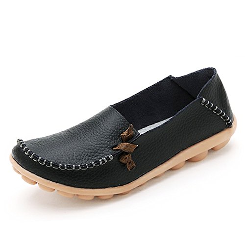 IFashion Damen Leder Mokassin Bootsschuhe Slip on Loafers Slipper Flats Low-top Erbsens Chuhe