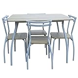 Pack de mesa y 4 sillas incluidas, en color blanco y taupe para comedor o salón.