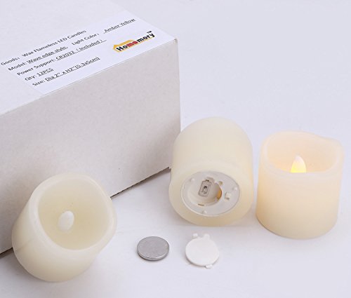 Homemory 12 Led Flammenlose Wachs Kerzen, 5cm Elektrische Flackernde Batteriebetriebene Teelichter, Led Votivkerzen Gelb - 7