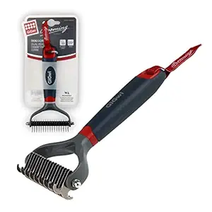 Gigwi Dog Rake for Grooming- 2 Sided Undercoat Pet Grooming Tools-Dog Rakes for Safe and Gentle Shedding and Removing Mats/Duall Head Dematting Comb Brush 17 Teeth for Dogs &Cats