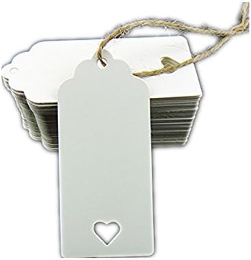 100pcs Gift Tags/Kraft Hang Tags with Free Cut Strings for Gifts Crafts and Price Tags Scalloped Tag Style Color Rectangular With Heart (100pcs, White) by gzzhongheng
