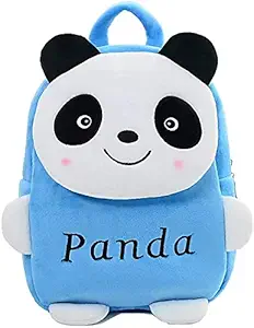 PRA-V School Bag for Kids/Girls/Boys/Children Plush Soft Bag Backpack Blue Panda Cartoon Bag Gift for Kids Cartoon Toy Cute Birthday Return Gift/School Bag (Blue_3 to 5 Year)