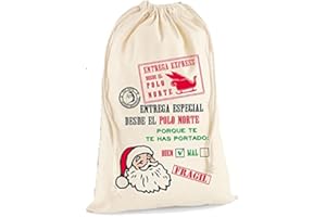 LOS EVENTOS DE LA TATA. DETALLES QUE ENAMORAN Saco Reyes Magos Personalizado con Nombre - Regalos Navidad Personalizados - Saco de Navidad para Regalos (Papá Noel, XL: 49x75)