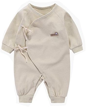 Unisex Newborn Organic Cotton Belt Butterfly Slant Opening Romper,0-3M,Green Feet