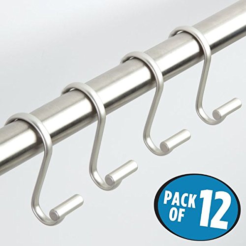 mDesign Shower Curtain T-Bar Hooks - Set of 12, Pearl White
