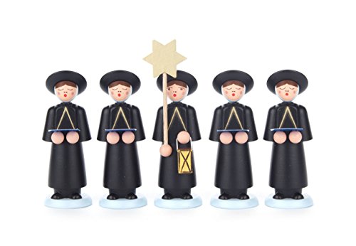 Preisvergleich Produktbild DREGENO 5 Figuren Kurrende schwarz, Gesangschor mit Stern und Laterne, von DREGENO SEIFFEN 9 cm – Original erzgebirgische Handarbeit