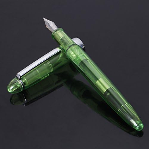 UncleS Fountain Pens, 0.5mm Point 5.12 inches / 13cm, Transparent Writting Practice Words Gift for Kids Boys Girls Adults Women Men (Green)