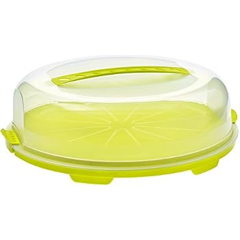 Porta Torta Rotondo Con Coperchio Trasparente - Diametro 25 Cm, Altezza 13 Cm, Con Manico E Blocco Sicuro (Verde)