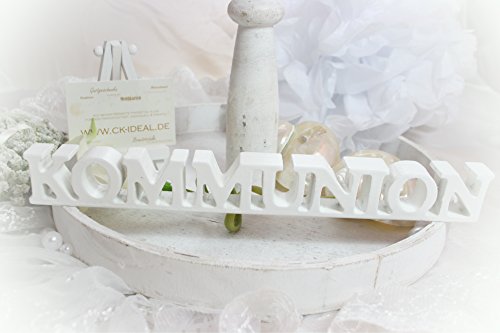 Aufsteller "Kommunion" Holz weiß, ca. L: 28cm / H:3cm/ T:2cm